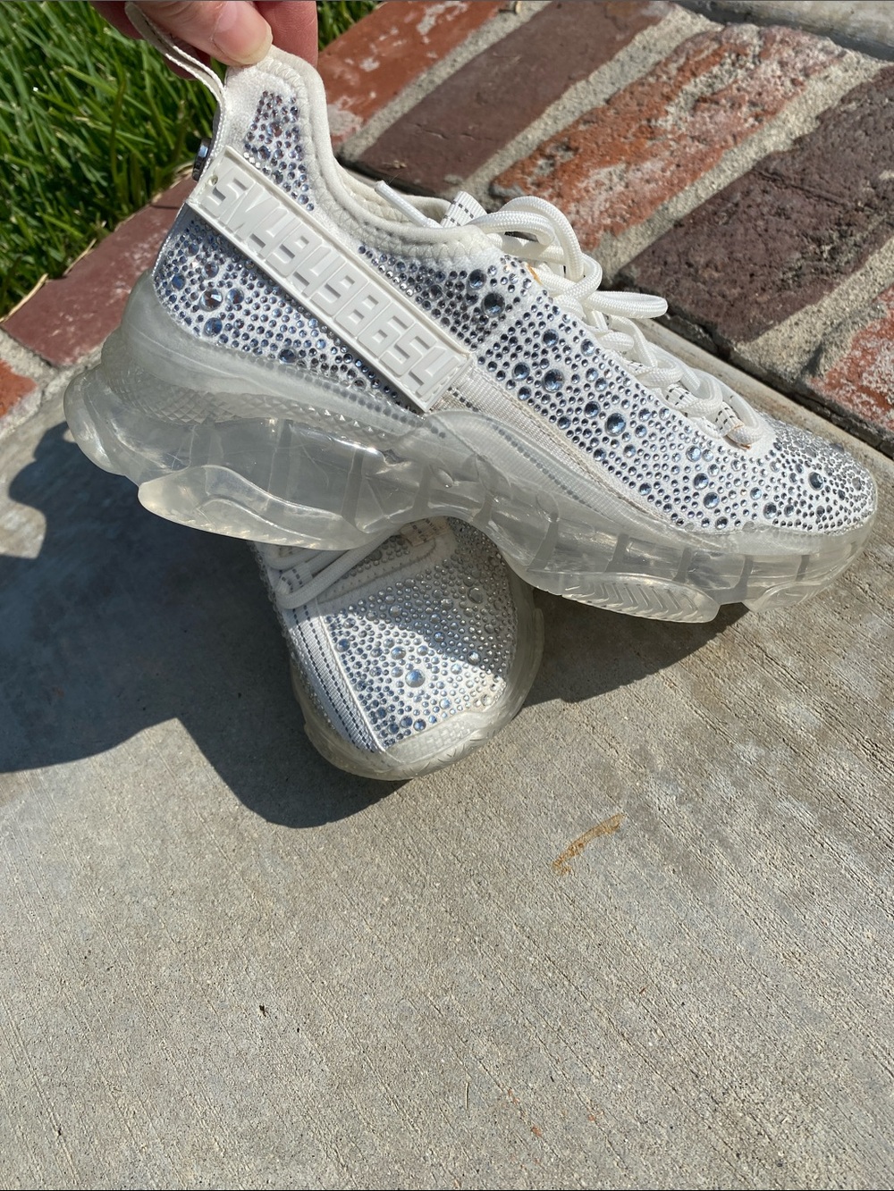 Steve Madden White Crystal Embellished Chunky Sneakers - Picture 5 of 16